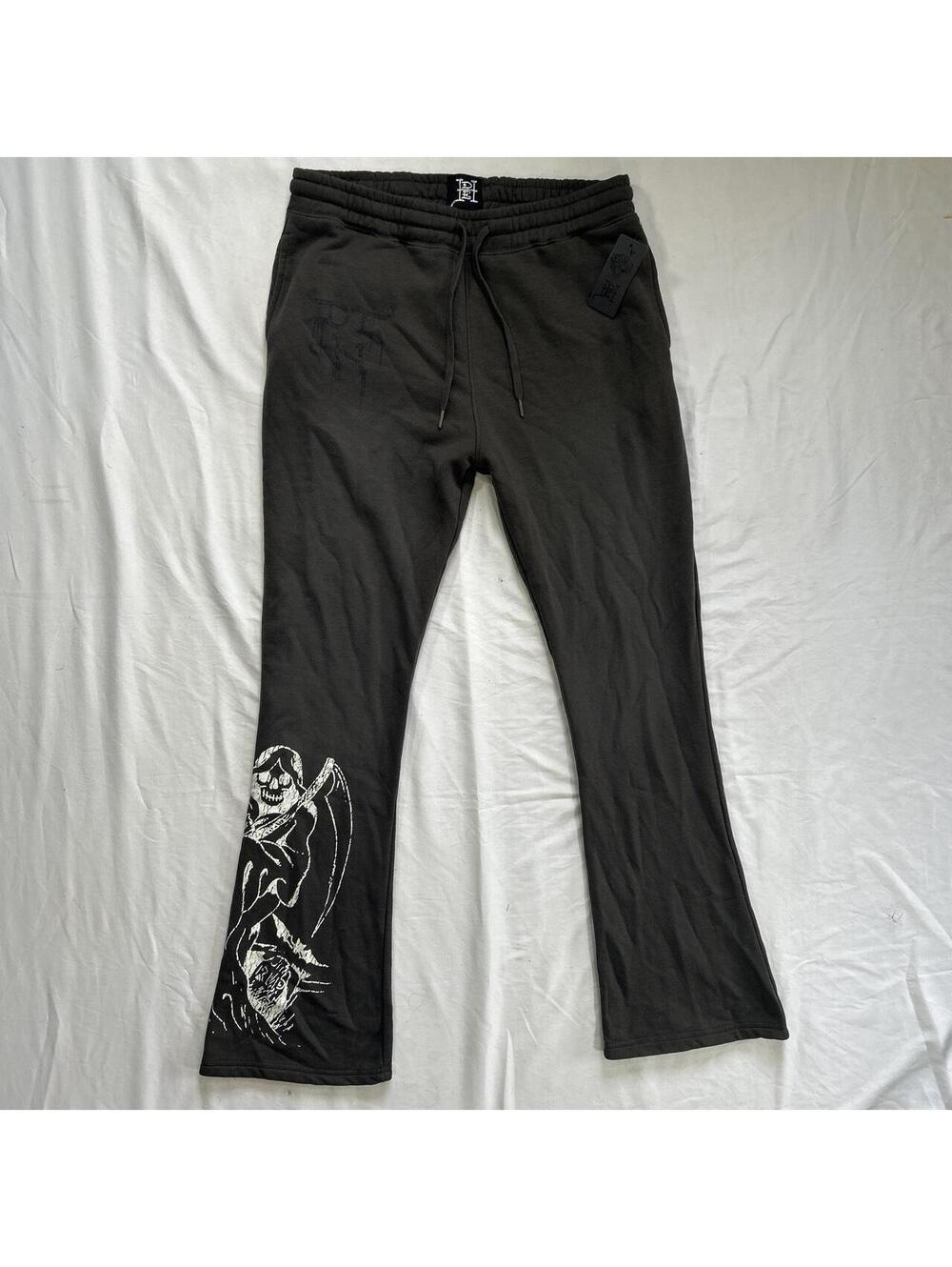 Ed Hardy Men's Grey and Tan flared sweats.